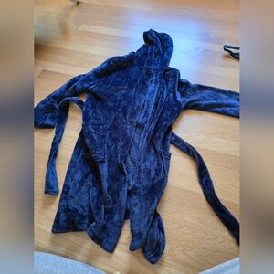 Eddie Bauer Boys Navy Plush Hooded Robe Sz M